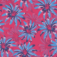 Fototapeta na wymiar seamless plants pattern background with doodle colourful flowers , greeting card or fabric