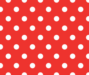 White peas on a red background. Semaless pattern with white circles. Polka dots