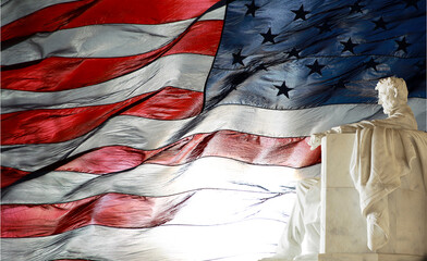 Lincoln Statue and American Flag