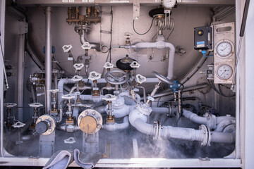 The machinery inside a truck that refills gas (gpl) at petrol stations