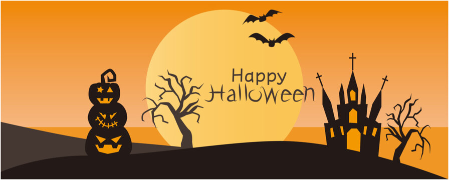 Happy Halloween background graphic. Dark moon night and scary concept banner design for halloween event. Vector illustration.