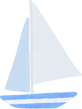 ヨット　水彩風　手描きイラスト