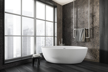 Naklejka na ściany i meble Luxury bathroom interior with bathtub, accessories and panoramic window