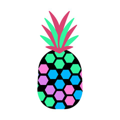 Doodle pineapple. Modern fruit with colored leaves. Isolated illustration on a white background. Cartoon. Vector.