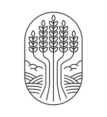 The emblem. A sheaf of wheat on the background of fields