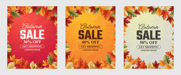 Autumn 2022 Sale Background, set of abstract backgrounds with leave frame, autumn sale, banner, posters, cover design templates, social media wallpaper stories - obrazy, fototapety, plakaty