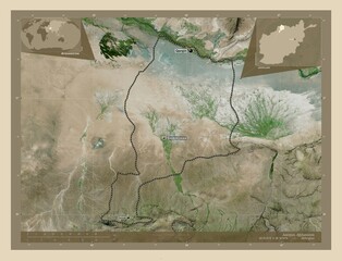 Jawzjan, Afghanistan. High-res satellite. Labelled points of cities