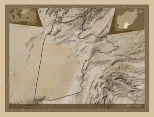 Kandahar, Afghanistan. Low-res satellite. Labelled points of cities