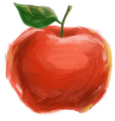 red apple Fruit digital hand organic oil painting brush texture illustration - obrazy, fototapety, plakaty