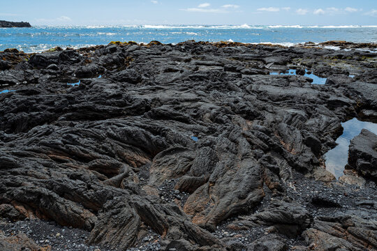 punaluu black sand beach along kau coast of southeastern hawaii