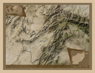 Paktya, Afghanistan. Low-res satellite. Labelled points of cities