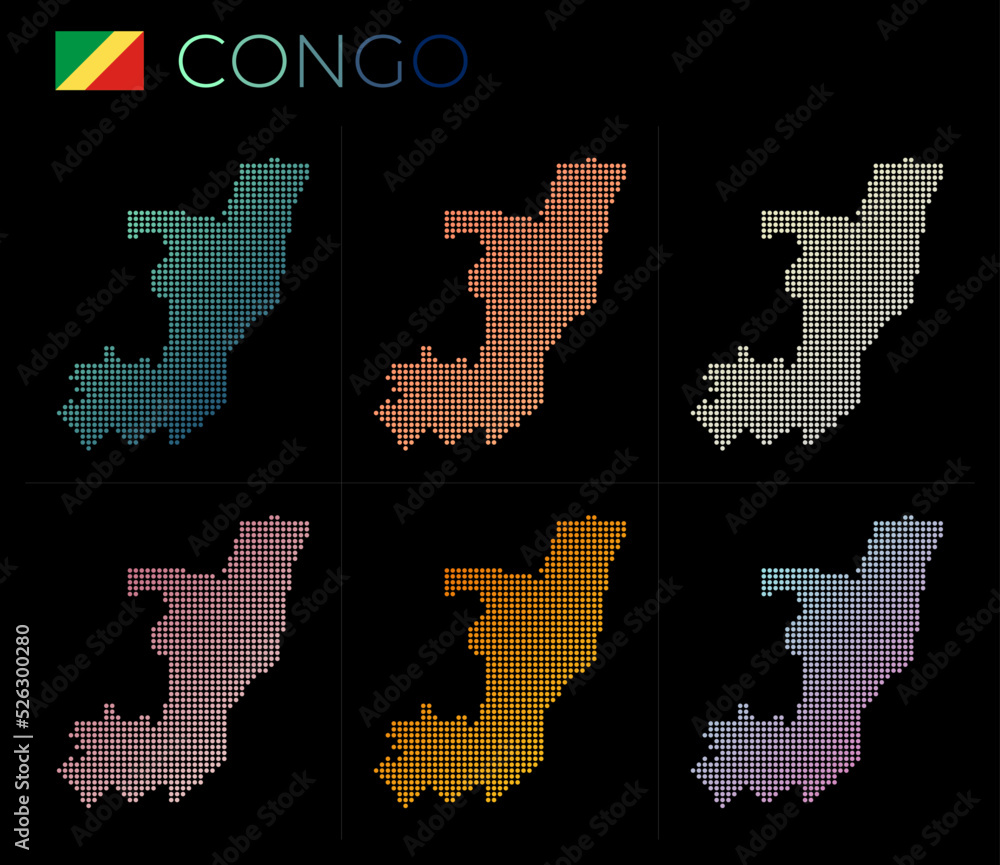 Poster congo dotted map set. map of congo in dotted style. borders of the country filled with beautiful smo