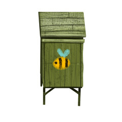 Watercolor beehive. House of wild bees. Illustration 