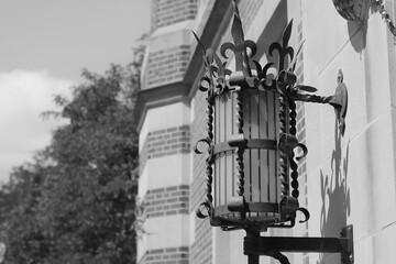 old street lamp in the city in black and white monochrome 