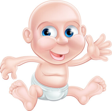 Happy cartoon baby waving