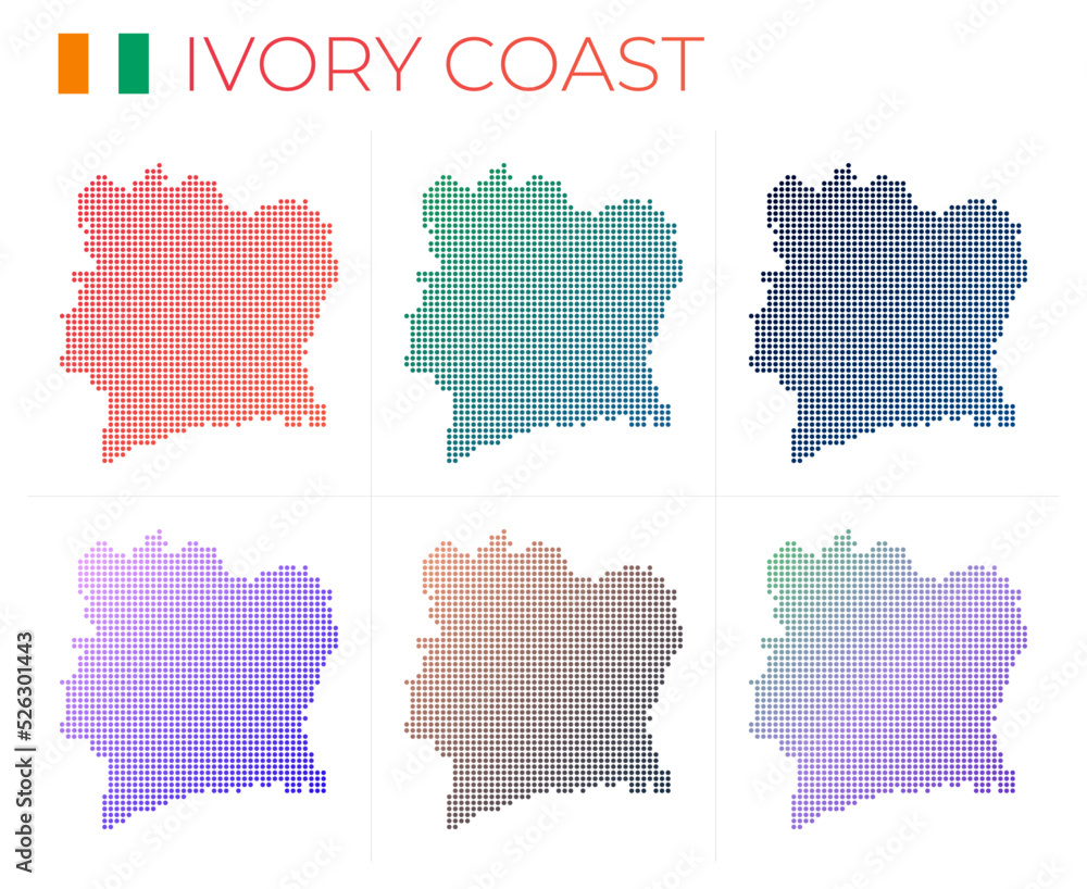 Poster ivory coast dotted map set. map of ivory coast in dotted style. borders of the country filled with b