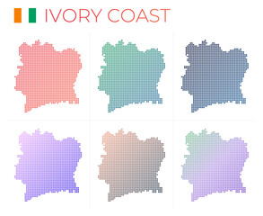 Fototapeta na wymiar Ivory Coast dotted map set. Map of Ivory Coast in dotted style. Borders of the country filled with beautiful smooth gradient circles. Stylish vector illustration.