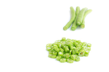 Fresh yardlong bean slice isolated on white background