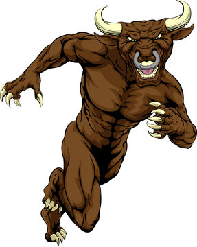 recommend clip art: Sprinting bull mascot