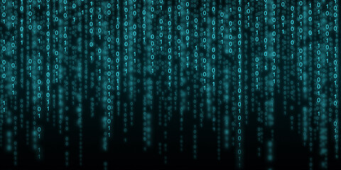 Futoroistic cyberspace with binary code. Blue background from a matrix with falling numbers.