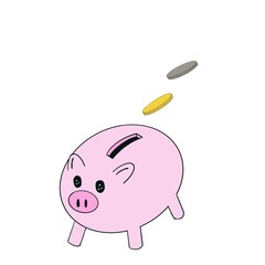 Piggy bank and coins