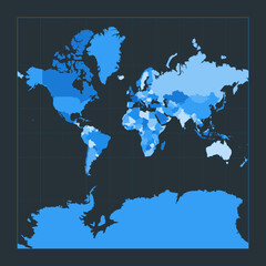 World Map. Spherical Mercator projection. Futuristic world illustration for your infographic. Nice blue colors palette. Amazing vector illustration.
