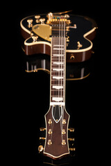 beautiful electric guitar, guitar neck, on a black background, custom