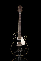 beautiful electric guitar on a black background, with reflection, custom