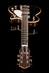beautiful electric guitar, guitar neck, on a black background, custom
