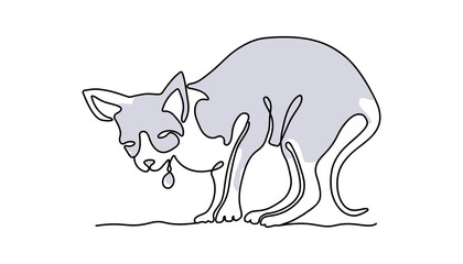 Pet with a medallion. Line art cat with a medallion on a white background. Funny art with a pet. Vector illustration.