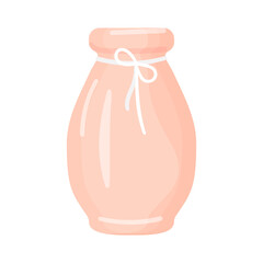Ceramic flower vase with rope decorations. Isolated illustration on a white background. Cartoon style. Vector.