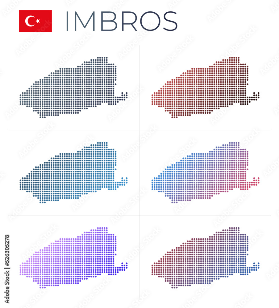 Poster imbros dotted map set. map of imbros in dotted style. borders of the island filled with beautiful sm