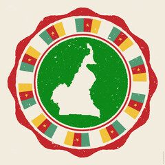 Cameroon vintage sign. Grunge round logo with map and flags of Cameroon. Charming vector illustration.