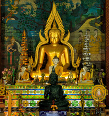 Golden Buddha Statue meditating at Mae Kampong Temple Mae On District, Chiang Mai Province, Thailand