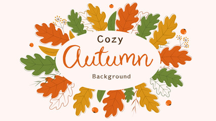 Autumn background, background with fallen leaves, acorn, berries, plants