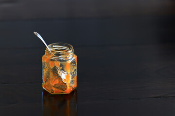 empty jar apricot jam peaches open sweet breakfast