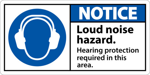 Notice Hearing Protection Required Sign On White Background
