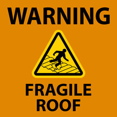 Warning Fragile Roof Sign On White Background