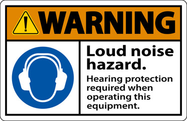 Warning Hearing Protection Required Sign On White Background