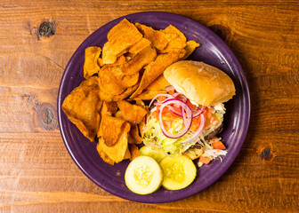 Sandwich with fresh potato chips