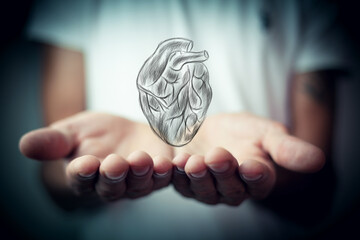 Human heart anatomically correct hand drawn line art and dotwork
