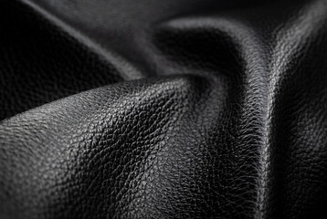 Black leather texture. Abstract background of dark leather with small roughness and scuffs