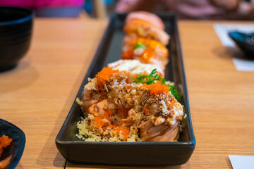 Sashimi set japanese food on wood table