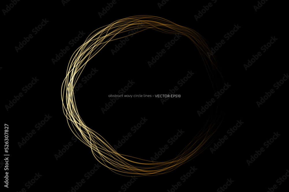 Aufkleber Vector abstract circles lines wavy in round frame gold light isolated on black background with empty space for text in luxury style.