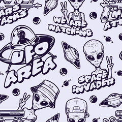 Aliens monochrome pattern seamless vintage