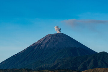 Volcano Gunung Semeru smoke eruption..Close up Semeru volcano in in East Java, Indonesia. Bromo...