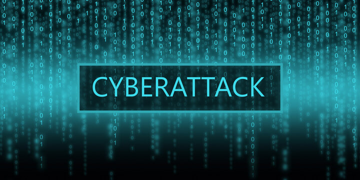 Futuristic Cyberspace with binary code Inscription cyber attack Blue background from a matrix with falling numbers