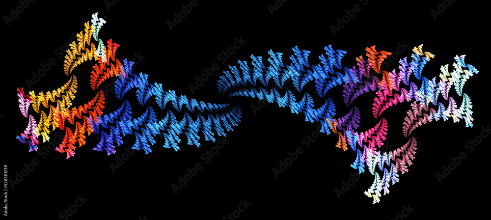 Aufkleber colorful zigzags are grouped and create a dynamic pattern on a black background. abstract fractal ba