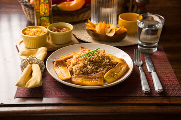 Fried vegetable rice with fried plantains peru peruvian gourmet restaurant popular comfort food
