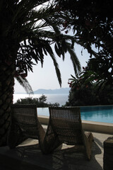 Liegestühle unter Palmen - Griechenland / Sunbeds under Palms - Greece /